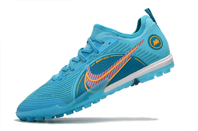 Nike Mercurial Tênis de Futebol com Upper de Knit Azul Laranja Padrão de Ondas Cobertura Sintética para Relva Artificial 24