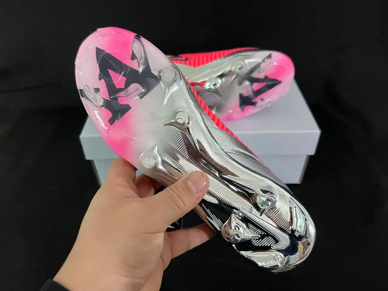 Nike Mercurial Chaussures de Football Rose Coral Argent Firm Ground 9