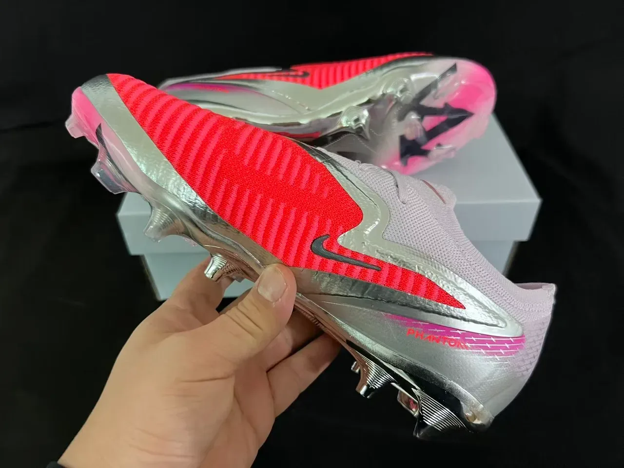 Nike Mercurial Chaussures de Football Rose Coral Argent Firm Ground 11