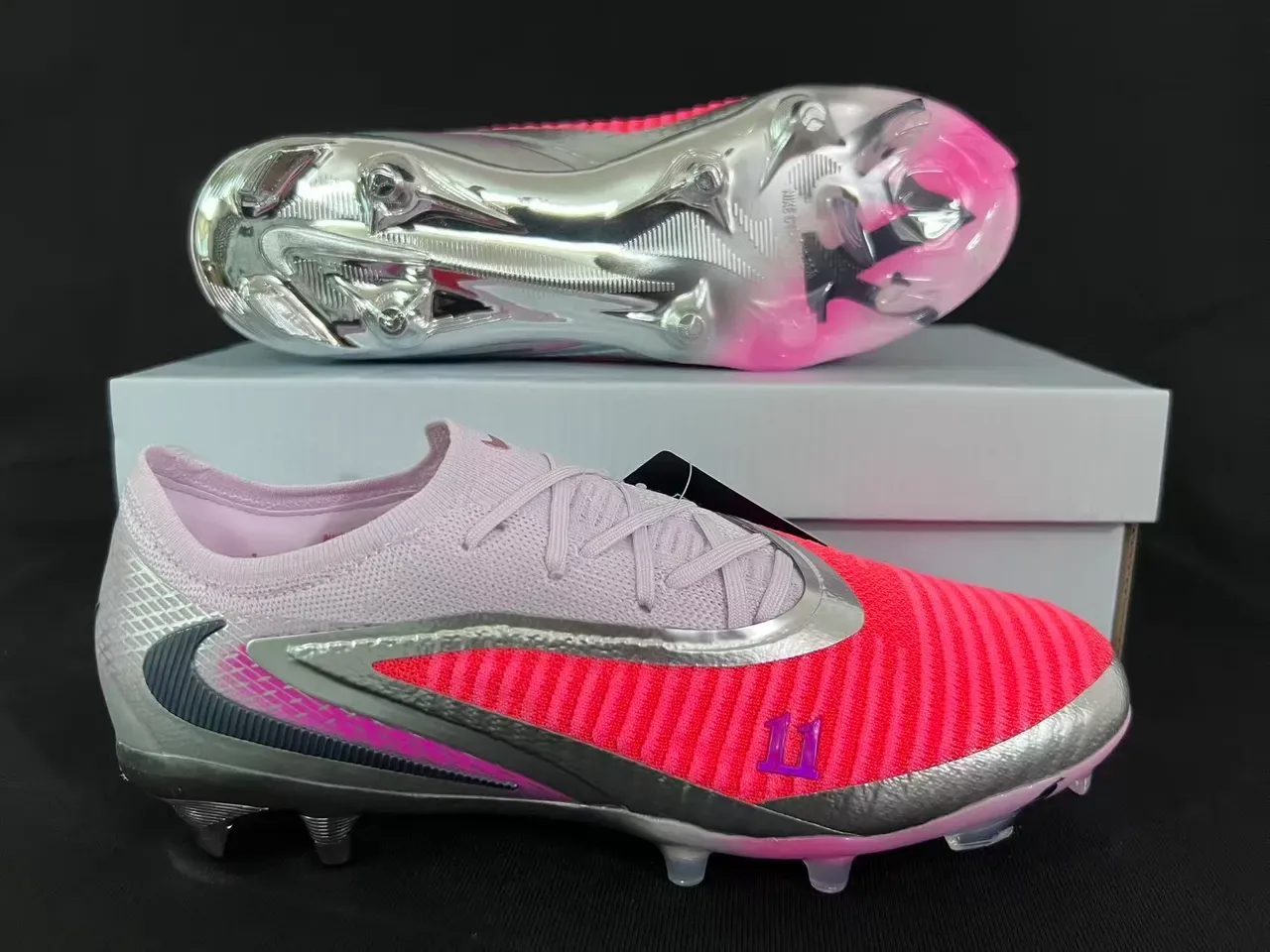 Nike Mercurial Chaussures de Football Rose Coral Argent Firm Ground 14
