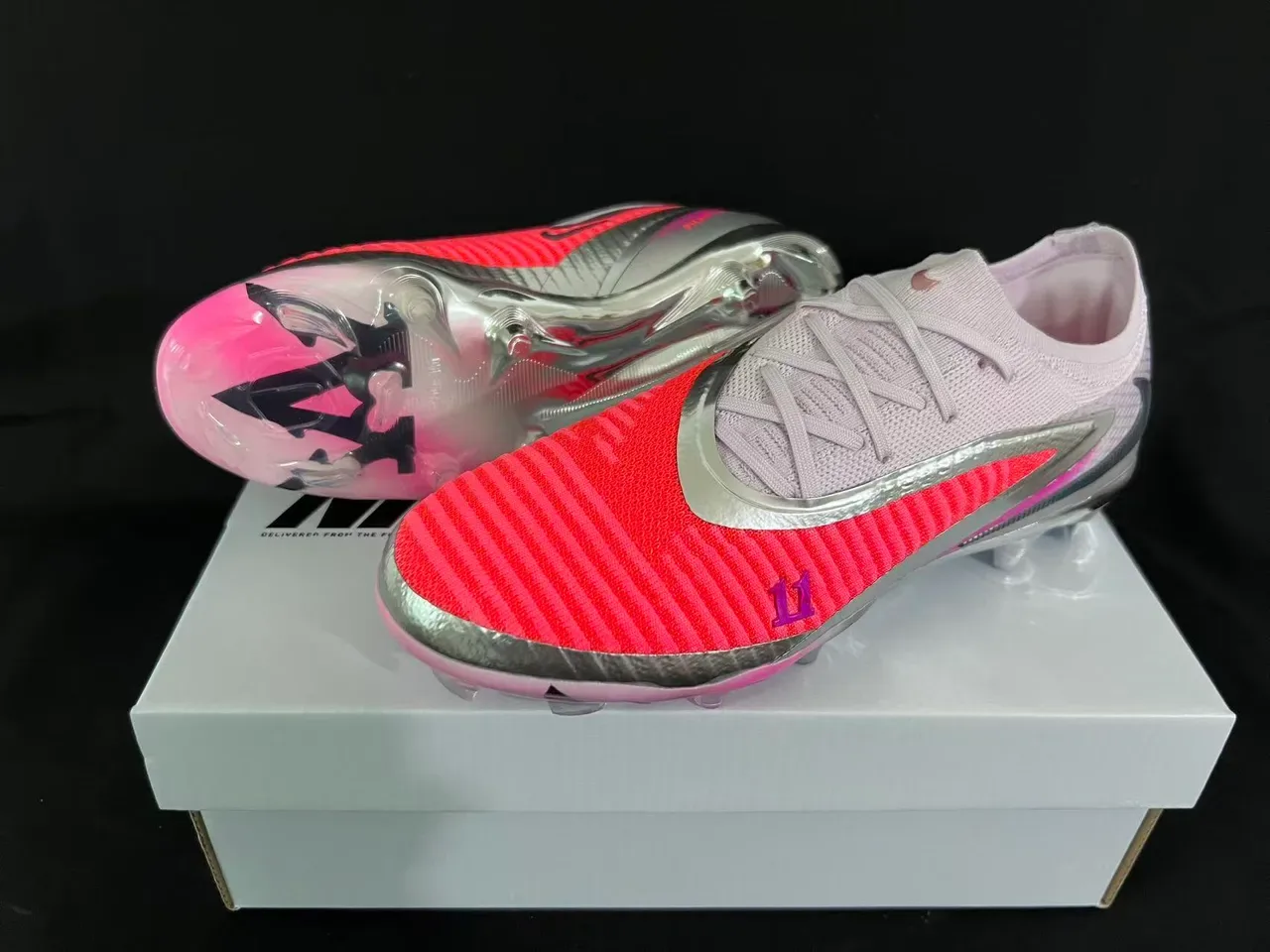 Nike Mercurial Chaussures de Football Rose Coral Argent Firm Ground 16