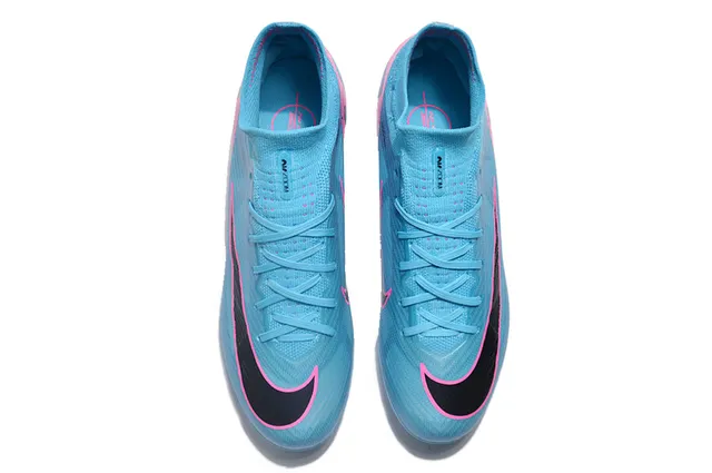 Nike Mercurial Superfly Azul Rosa Botinha Alta Superior Flyknit Construction Campo Firme Sapatos de Fútbol 2