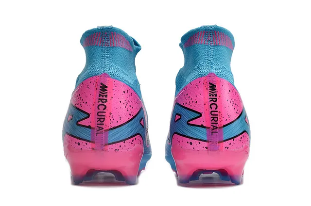 Nike Mercurial Superfly Azul Rosa Botinha Alta Superior Flyknit Construction Campo Firme Sapatos de Fútbol 3