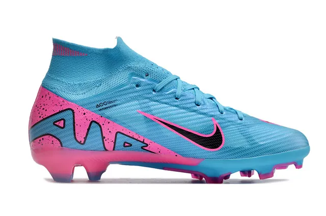 Nike Mercurial Superfly Azul Rosa Botinha Alta Superior Flyknit Construction Campo Firme Sapatos de Fútbol 7
