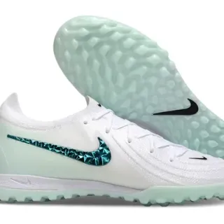 Nike Mercurial Turf Sapatos de Futebol Brancos e Azuis Upper de Tricot Sola Translucida Verde Menta Translucida para Turf