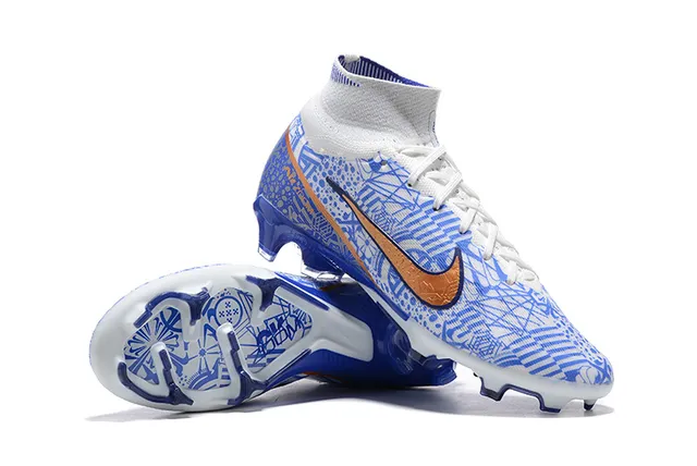 Nike Mercurial Vapor Sapatos de futebol para solo firme com impressão geométrica azul 6