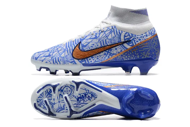 Nike Mercurial Vapor Sapatos de futebol para solo firme com impressão geométrica azul 9