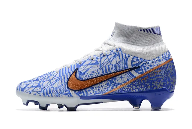 Nike Mercurial Vapor Sapatos de futebol para solo firme com impressão geométrica azul 10