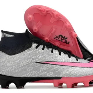 Nike Mercurial Vapor Argent Rose Haut-Coupé Col Chaussette Sol Ferme Chaussures de Football
