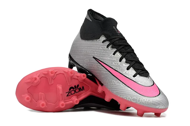 Nike Mercurial Vapor Prata Rosa Alto Corte Colar de Meia Solo Firme Sapatos de Futebol 4