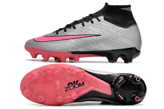 Nike Mercurial Vapor Prata Rosa Alto Corte Colar de Meia Solo Firme Sapatos de Futebol 5