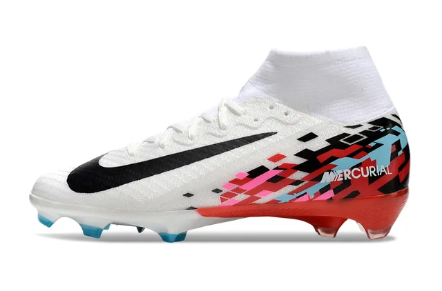 Nike Mercurial Vapor Blanc Rouge Col de Chaussette Impression Graphique Style Pixel Art Chaussures de Football pour Terrain Ferme 3