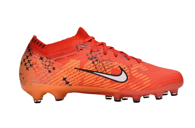 Nike Zapatillas de fútbol naranja y blanco con upper de knit con overlay con patrón Firm-Ground 5