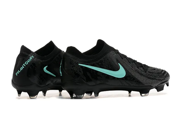 Nike Phantom GT Negro Azul Bajo Corte Confección de punto Sistema de cordones asimétrico Césped firme Zapatos de fútbol 2