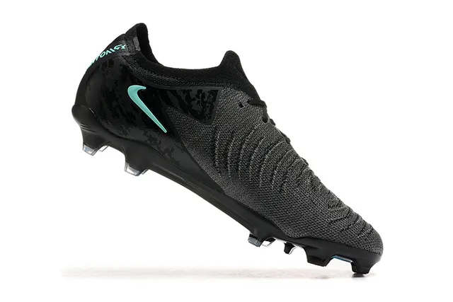 Nike Phantom GT Negro Azul Bajo Corte Confección de punto Sistema de cordones asimétrico Césped firme Zapatos de fútbol 4