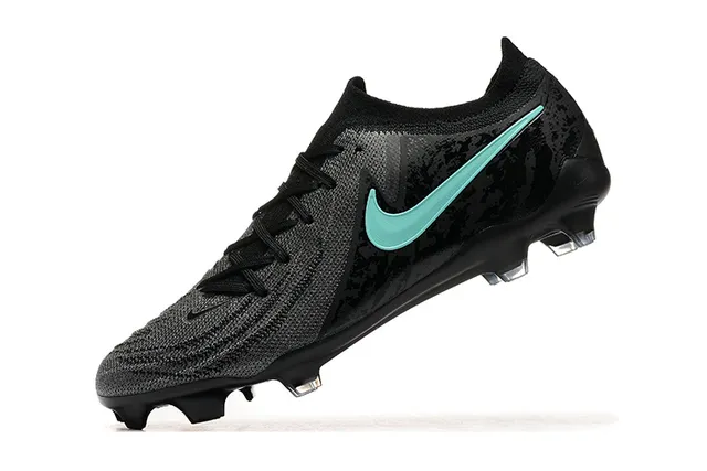 Nike Phantom GT Negro Azul Bajo Corte Confección de punto Sistema de cordones asimétrico Césped firme Zapatos de fútbol 5