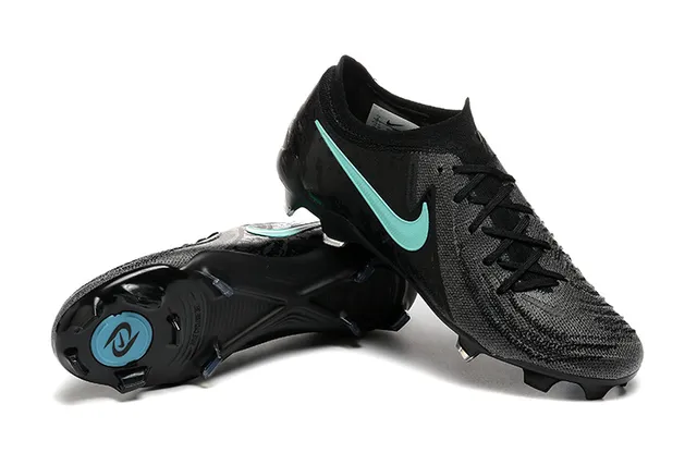 Nike Phantom GT Negro Azul Bajo Corte Confección de punto Sistema de cordones asimétrico Césped firme Zapatos de fútbol 6