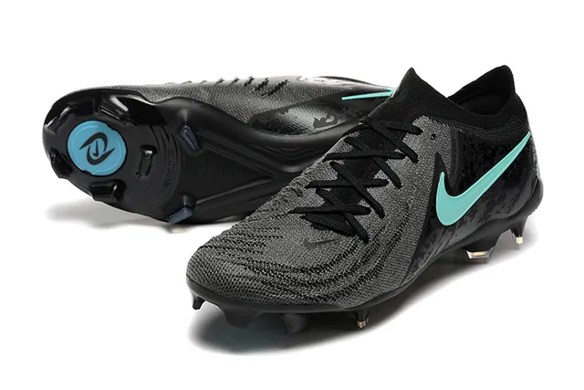 Nike Phantom GT Negro Azul Bajo Corte Confección de punto Sistema de cordones asimétrico Césped firme Zapatos de fútbol 7