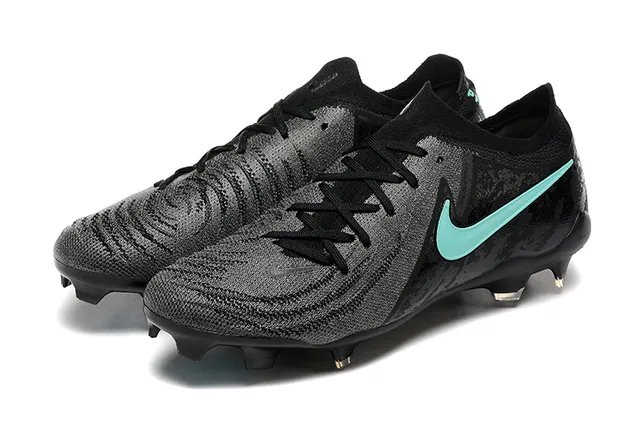 Nike Phantom GT Negro Azul Bajo Corte Confección de punto Sistema de cordones asimétrico Césped firme Zapatos de fútbol 8