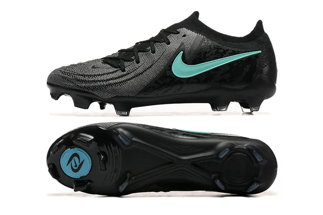 Nike Phantom GT Negro Azul Bajo Corte Confección de punto Sistema de cordones asimétrico Césped firme Zapatos de fútbol 9