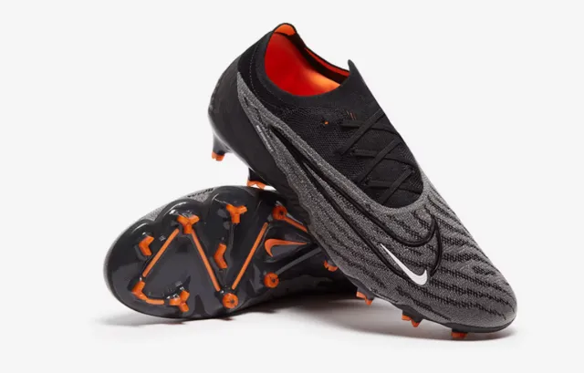 Nike Phantom GT Negro Naranja Bajo Parte superior de punto Sistema de cordones asimétrico Césped firme Zapatos de fútbol 3