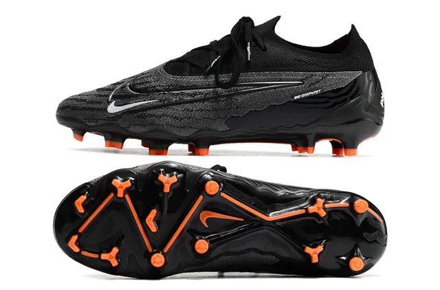 Nike Phantom GT Negro Naranja Bajo Parte superior de punto Sistema de cordones asimétrico Césped firme Zapatos de fútbol 5