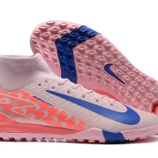 Nike Phantom GT Pink Blue High-Cut Sock-Fit Collar Synthetic Knit Upper Turf Soccer Shoes