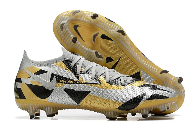 Nike Phantom GT Silver Gold Engineered Mesh Upper Geometric Color Blocking Firm-Ground Soccer Shoes 1