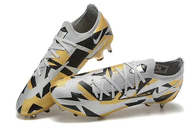 Nike Phantom GT Silver Gold Engineered Mesh Upper Geometric Color Blocking Firm-Ground Soccer Shoes 2
