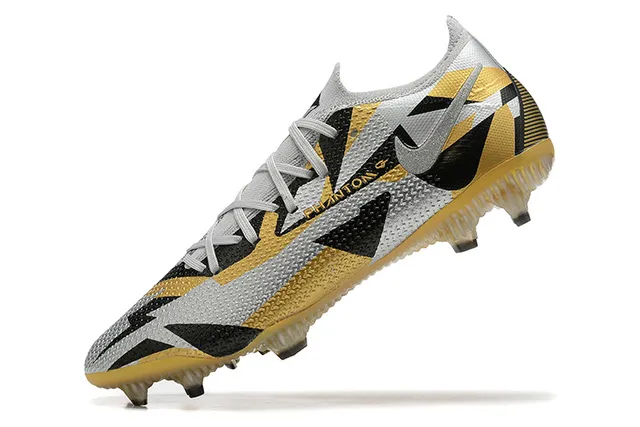 Nike Phantom GT Silver Gold Engineered Mesh Upper Geometric Color Blocking Firm-Ground Soccer Shoes 4