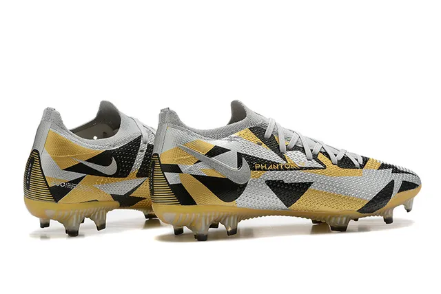 Nike Phantom GT Silver Gold Engineered Mesh Upper Geometric Color Blocking Firm-Ground Soccer Shoes 5