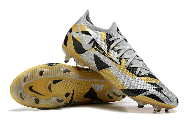 Nike Phantom GT Silver Gold Engineered Mesh Upper Geometric Color Blocking Firm-Ground Soccer Shoes 6