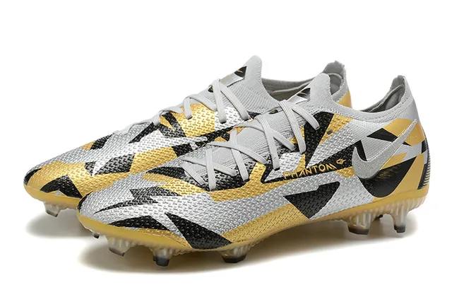Nike Phantom GT Silver Gold Engineered Mesh Upper Geometric Color Blocking Firm-Ground Soccer Shoes 8