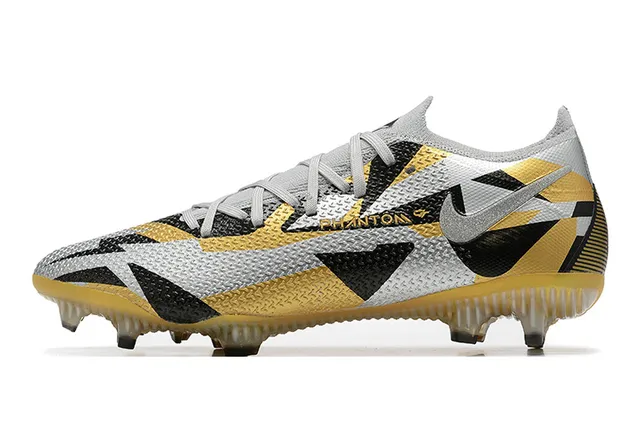 Nike Phantom GT Silver Gold Engineered Mesh Upper Geometric Color Blocking Firm-Ground Soccer Shoes 10