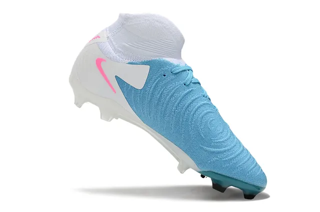 Nike Phantom GT Blanc Bleu Col Tricoté Haut Lacets Asymétriques Terrain Ferme Chaussures de Football 2