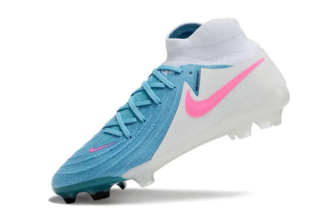 Nike Phantom GT Blanc Bleu Col Tricoté Haut Lacets Asymétriques Terrain Ferme Chaussures de Football 3