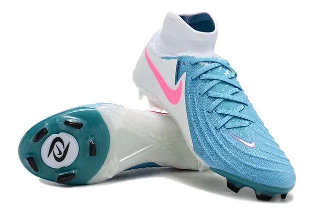 Nike Phantom GT Blanc Bleu Col Tricoté Haut Lacets Asymétriques Terrain Ferme Chaussures de Football 4