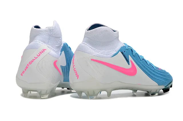 Nike Phantom GT Blanc Bleu Col Tricoté Haut Lacets Asymétriques Terrain Ferme Chaussures de Football 5