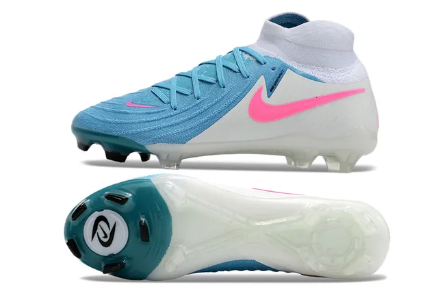 Nike Phantom GT Blanc Bleu Col Tricoté Haut Lacets Asymétriques Terrain Ferme Chaussures de Football 6