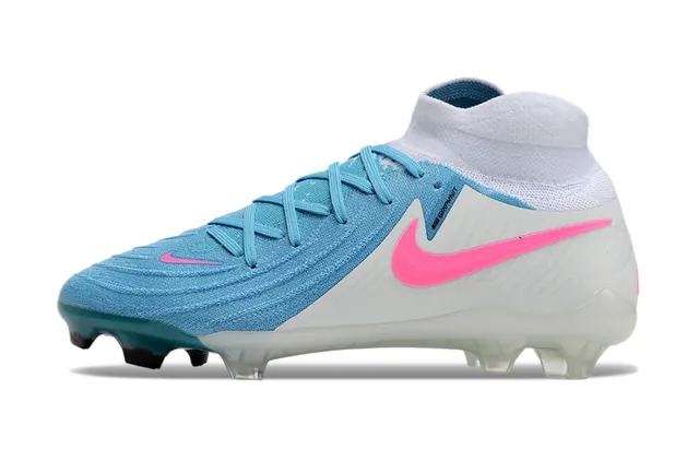 Nike Phantom GT Blanc Bleu Col Tricoté Haut Lacets Asymétriques Terrain Ferme Chaussures de Football 7