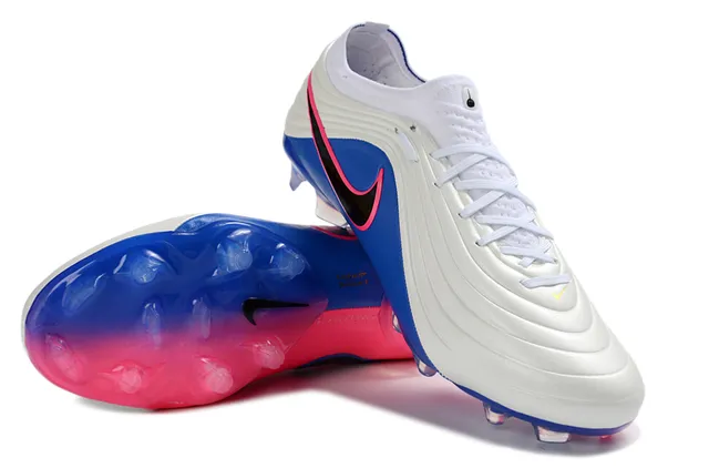 Nike Phantom GT Blanco Azul Acanalado Sintético Superior Cuello Bajo Tierra Firme Zapatos de Fútbol 4