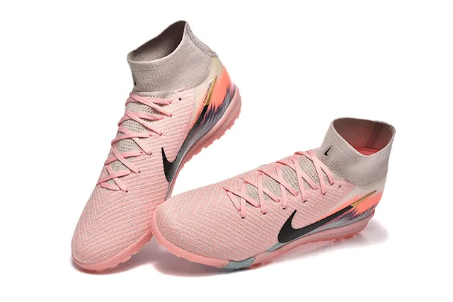 Nike Sapatos de futebol rosa e preto, com parte superior em malha sock-fit, high-top ankle collar, para turf 2