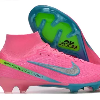 Nike Rosa Azul Alto Corte Knit Upper Visible Zoom Air Unit Firm-Ground Sapatos de Futebol