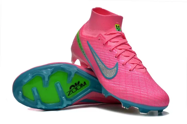 Nike 粉蓝 高切 针织鞋面 可见 Zoom Air 单元 钉地足球鞋 2