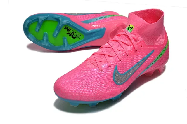 Nike 粉蓝 高切 针织鞋面 可见 Zoom Air 单元 钉地足球鞋 3