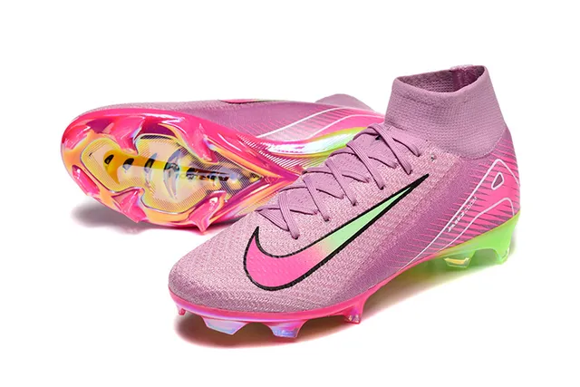 Nike गुलाबी हरा उच्च-कट बुनाई ऊपरी ग्रेडिएंट फर्म ग्राउंड फुटबॉल जूते 6