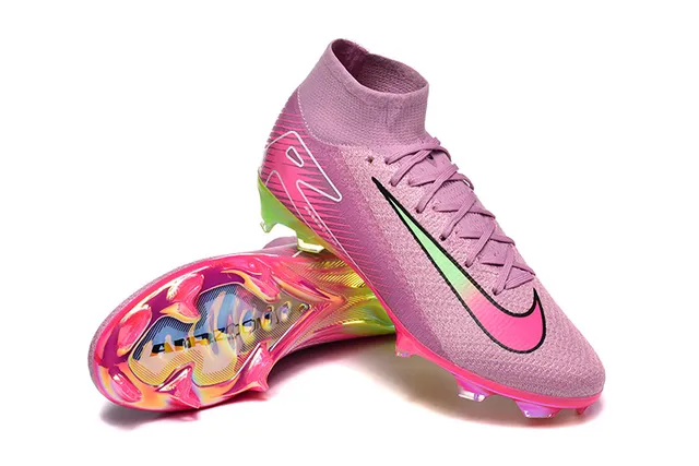 Nike गुलाबी हरा उच्च-कट बुनाई ऊपरी ग्रेडिएंट फर्म ग्राउंड फुटबॉल जूते 7