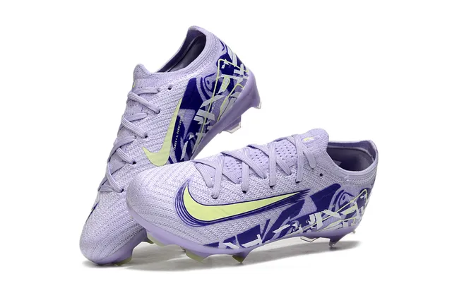 Chaussures de soccer Nike violet bleu low-cut sock-fit upper knit construction firm-ground 14