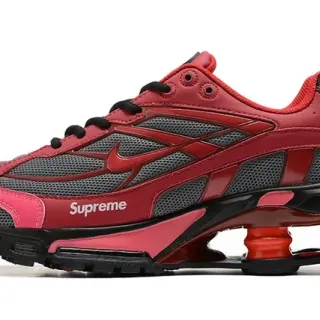 Nike أحمر أسود Shox عمود وحدة الكعب شبكة وطبقة تركيبة اصطناعية أحذية رياضية أسلوب حياة