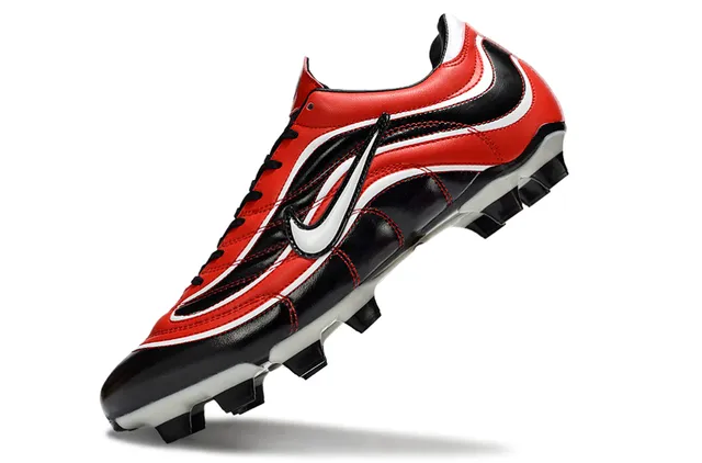 Nike Rojo Negro Patrón de Onda Cubiertas Sintéticas Bajo Corte Cordones Silueta Tierra Firme Zapatos de Fútbol 2